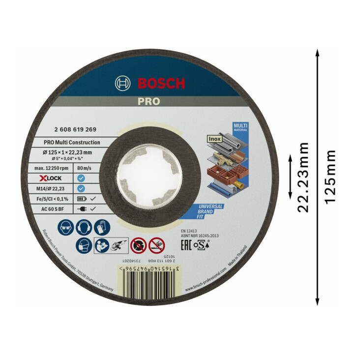 Bosch Trennscheibe X-LOCK gerade Multi Material ACS 60 V BF 125 x 22,23 x 1 mm