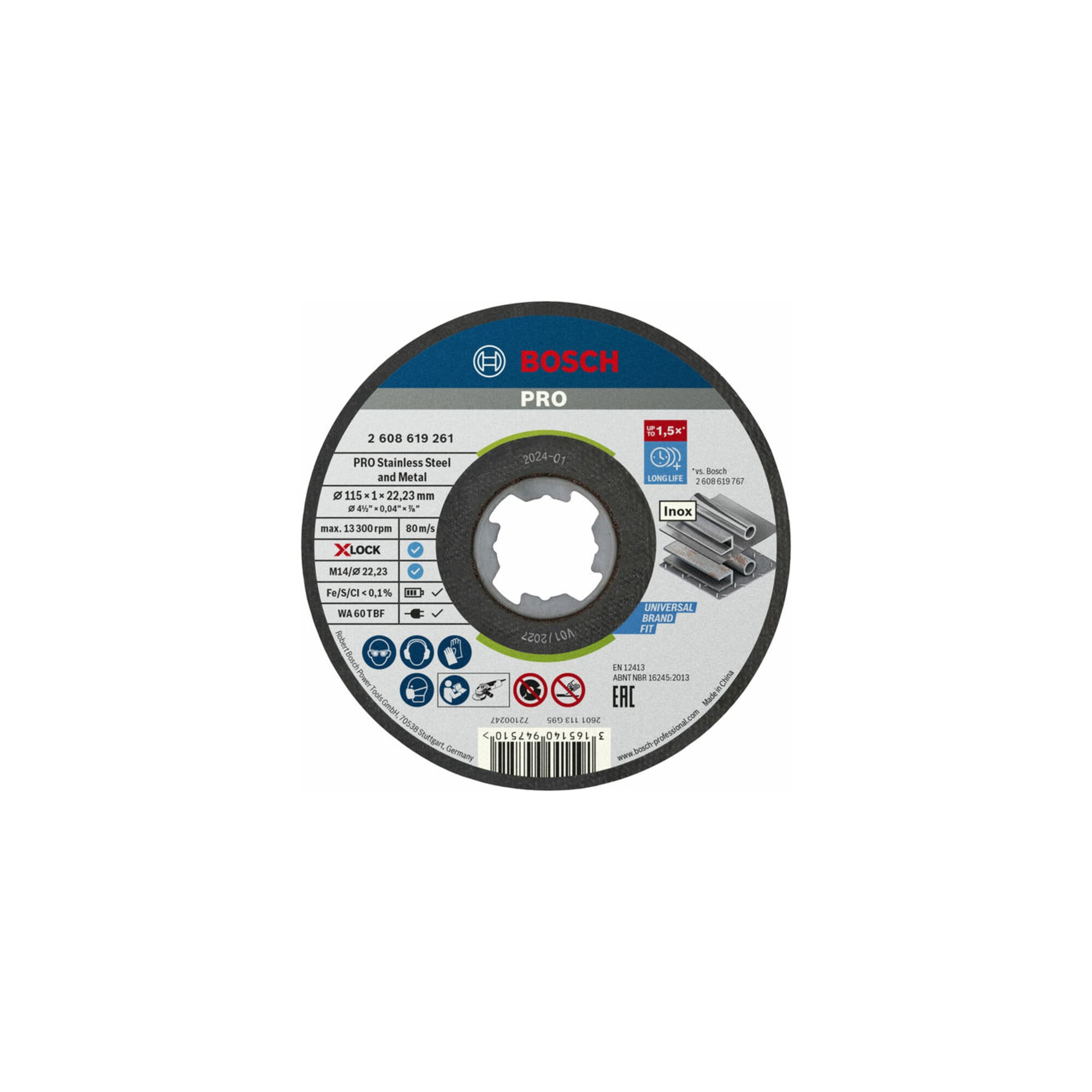 BOSCH Trennscheibe X-LOCK gerade Standard for Inox WA 60 T BF 115 x 1 mm