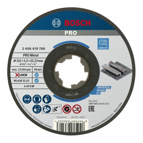 Bosch Trennscheiben gerader Ausführung, Standard for Metal X-Lock, Durchmesser 115 mm