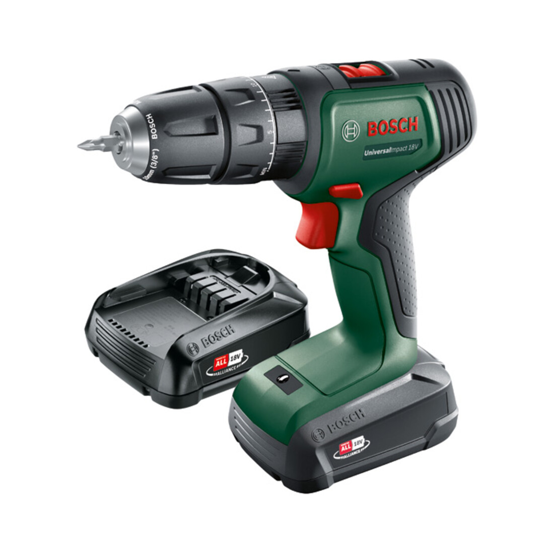 Bosch UniversalImpact 18V snoerloze klopboormachine met twee snelheden, 2x accu, lader