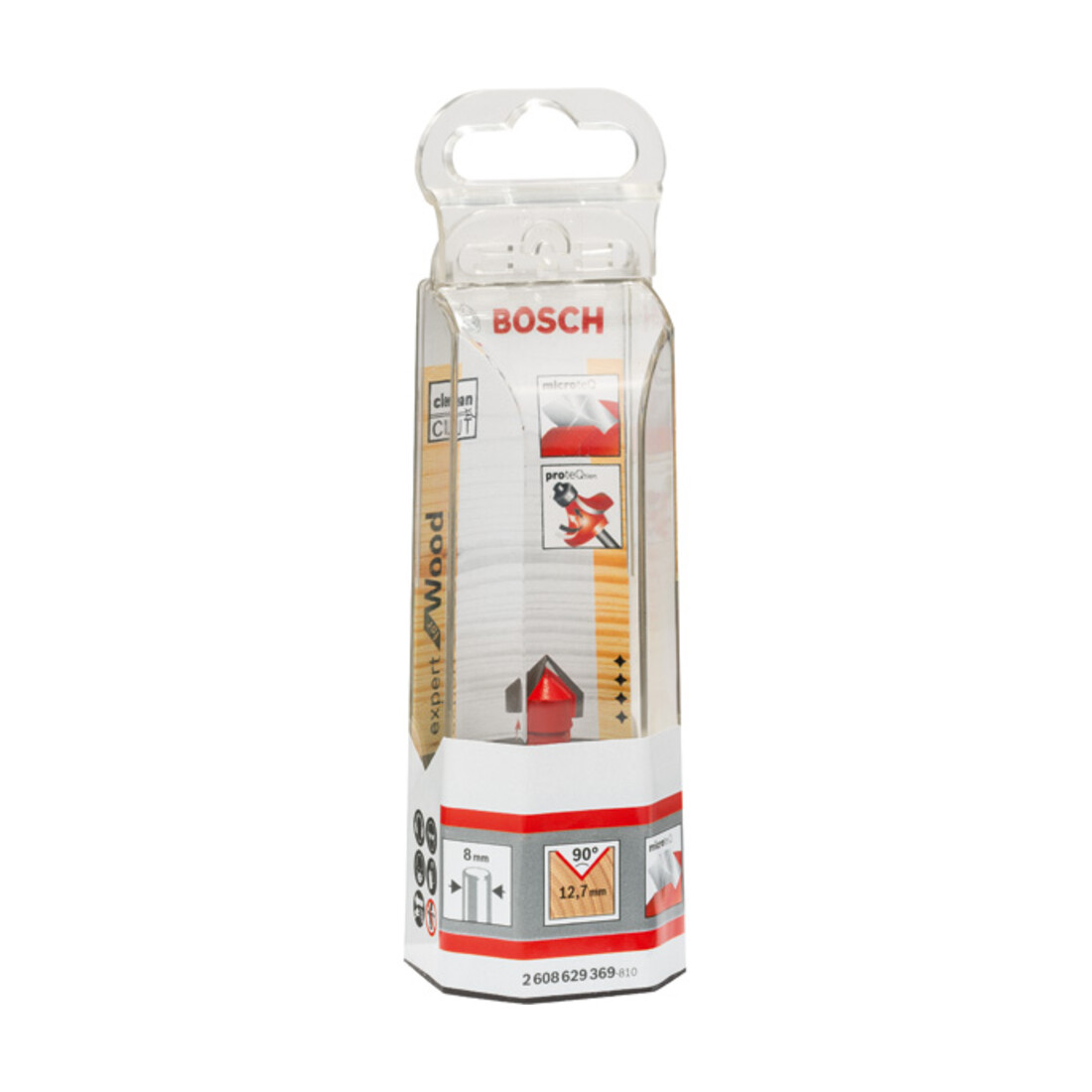 Bosch V-groeffrees Expert for Wood met 8 mm schacht D 12,7 mm L 10 mm G 44,5 mm 90°.