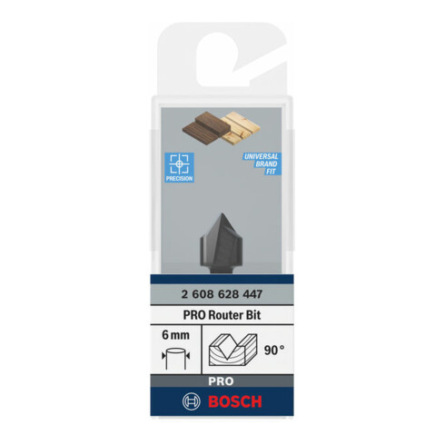 Bosch V-groeffrees Standard for Wood met 6 mm schacht D1 12,7 mm L 12,7 mm,G 45 mm,90°