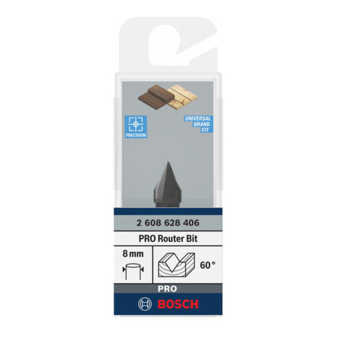 Bosch V-groeffrees Standard for Wood met 8 mm schacht D1 11 mm L 14 mm G 45 mm 60°.