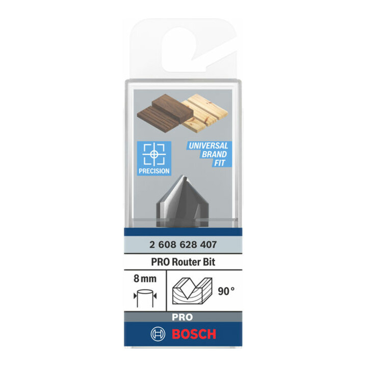 Bosch V-groeffrees Standard for Wood met 8 mm schacht D1 16 mm L 16 mm G 45 mm 90°.