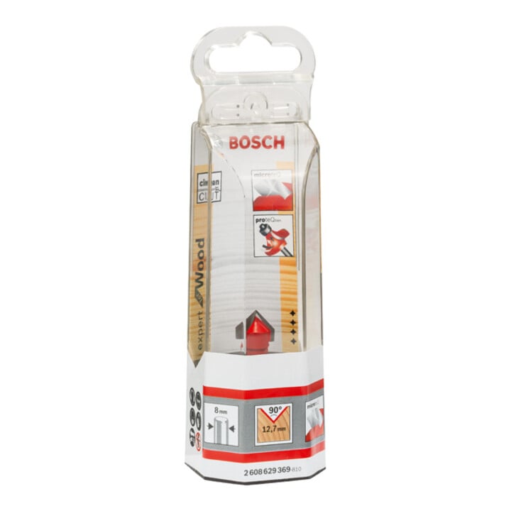Bosch V-Nutfräser Expet for Wood mit 8 mm Schaft D 12,7 mm L 10 mm G 44,5 mm 90°