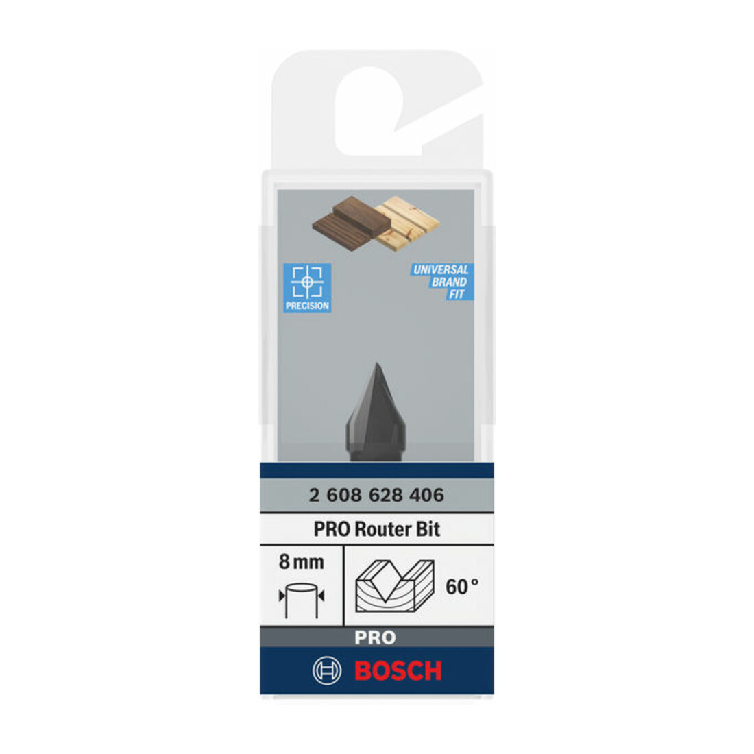 Bosch V-Nutfräser Standard for Wood mit 8 mm Schaft D1 11 mm L 14 mm G 45 mm 60°