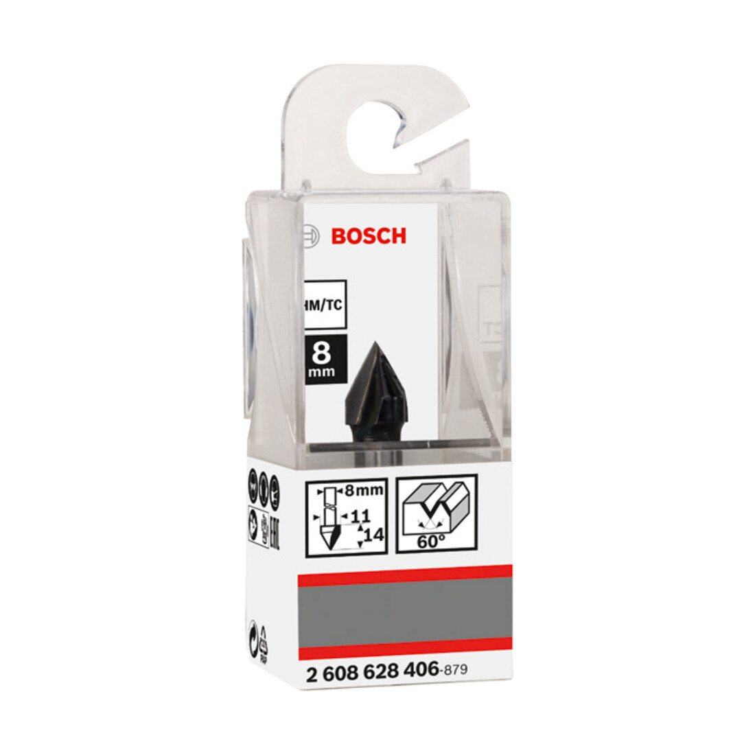 Bosch V-Nutfräser Standard for Wood mit 8 mm Schaft D1 11 mm L 14 mm G 45 mm 60°