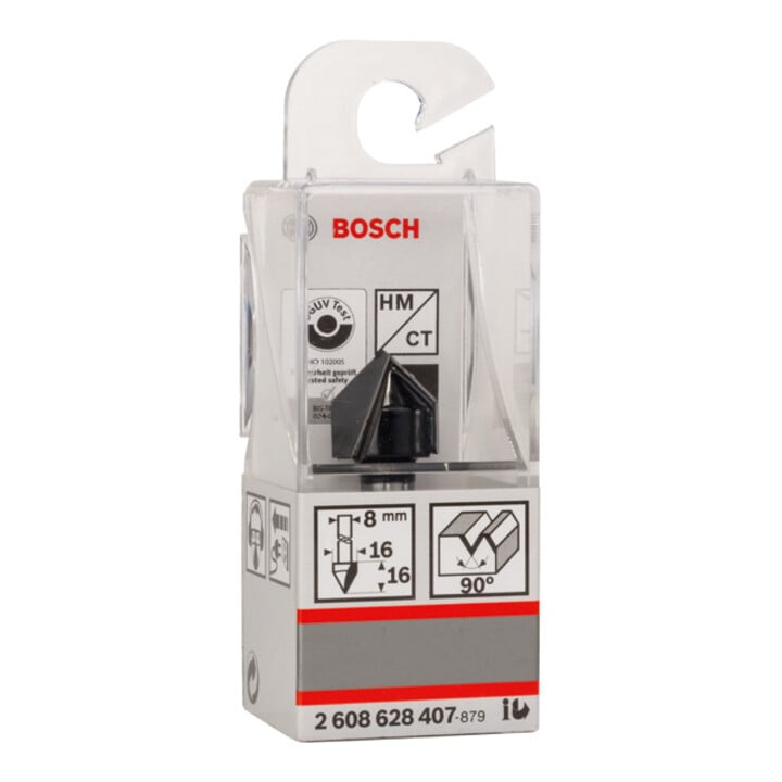 Bosch V-Nutfräser Standard for Wood mit 8 mm Schaft D1 16 mm L 16 mm G 45 mm 90°