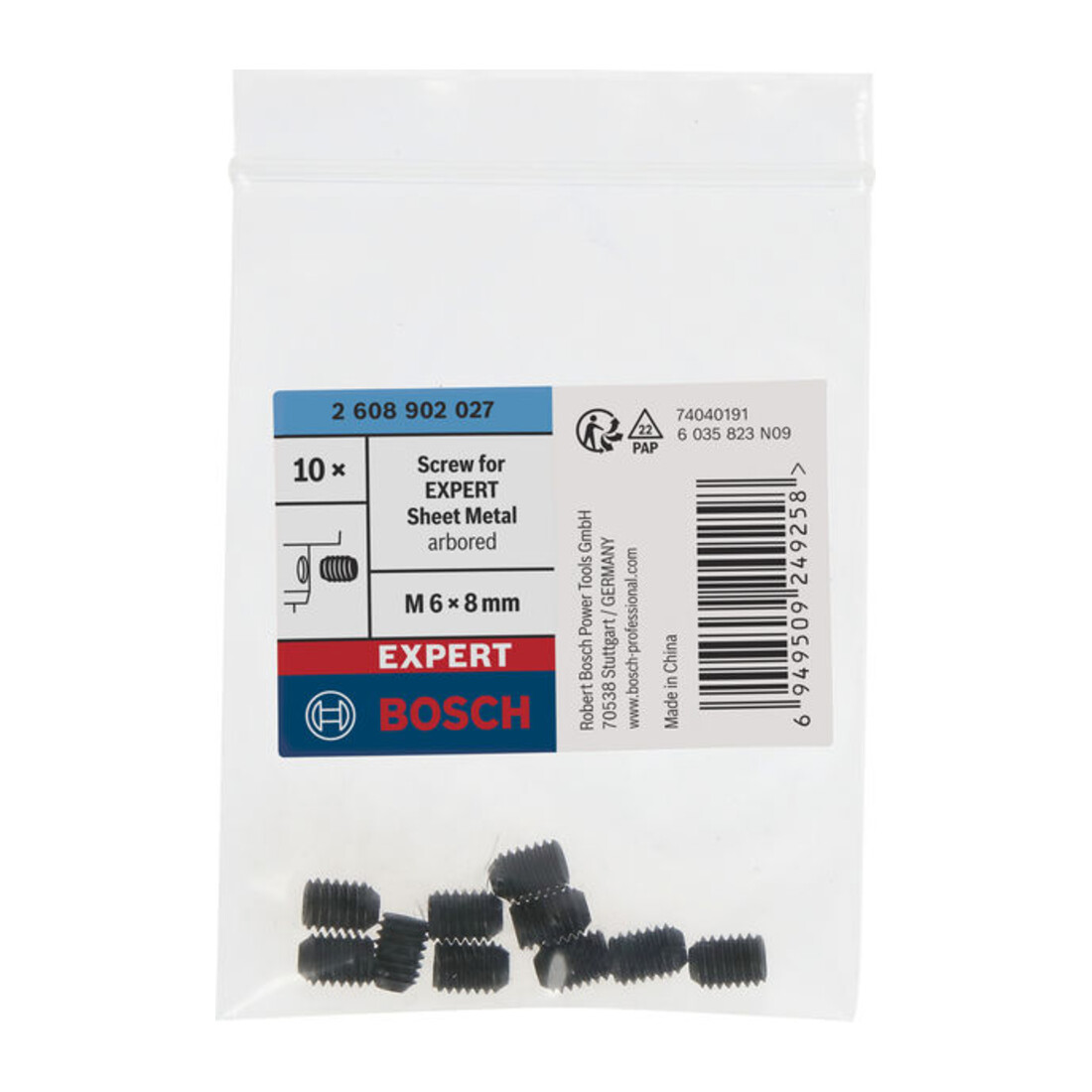 Bosch Vis pour scie-cloche EXPERT pour tôle avec porte-foret, M6x5x48 mm, 10 pièces
