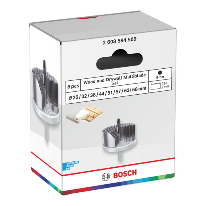 Bosch Wood and Drywall gatenzaagset met opzethouder, 25/32/38/44/51/57/63/68x28 mm