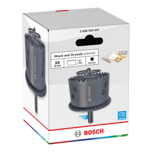Bosch Wood and Drywall Lochsäge mit Aufsteckhalter und Randsenker, 68 x 30 mm