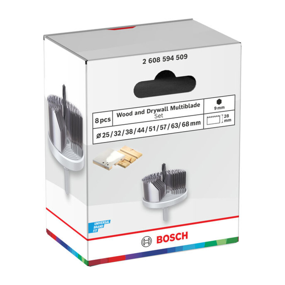 Bosch Wood and Drywall Lochsägen-Set mit Aufsteckhalter, 25/32/38/44/51/57/63/68x28 mm