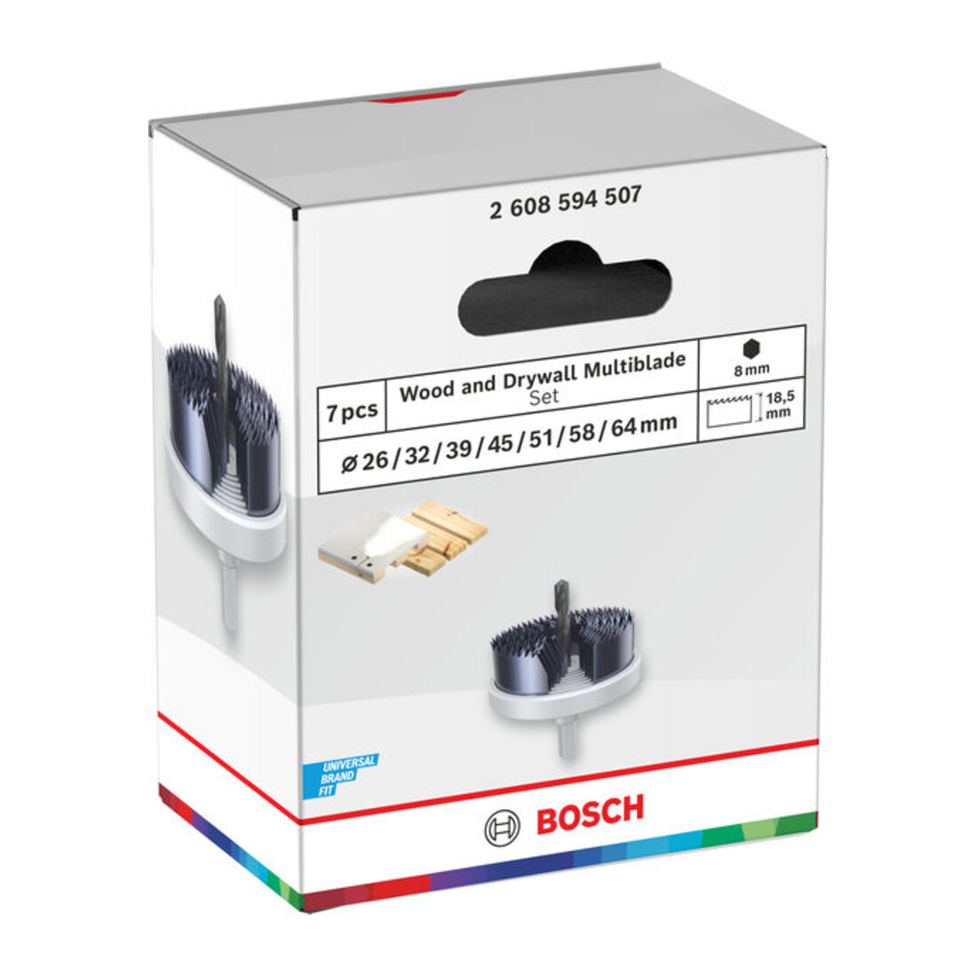Bosch Wood and Drywall Lochsägen-Set mit Aufsteckhalter, 26/32/39/45/51/58/64 x 18,5mm