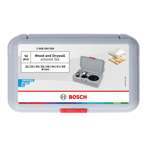 Bosch Wood and Drywall Lochsägen-Set mit Aufsteckhalter + Zentrierbohrer, 22-68x15 mm