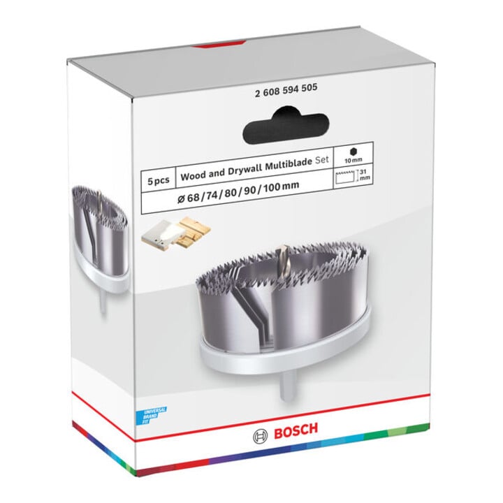Bosch Wood- en gipsplaat gatenzaagset met opzethouder, 68; 74; 80; 90; 100 x 31 mm