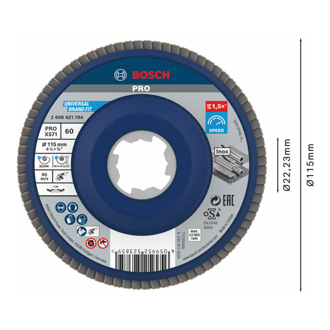 Bosch X-LOCK Fächerscheibe X571 Best for Metal Durchmesser 115 mm Körnung 60