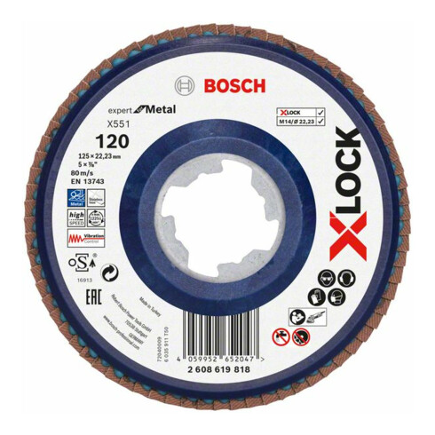 Bosch X-LOCK-Fächerschleifscheibe X551, Expert for Metal, K: 120, 125 mm