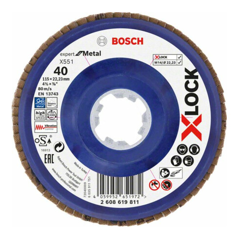 Bosch X-LOCK-Fächerschleifscheibe X551, Expert for Metal, K: 40, 115 mm