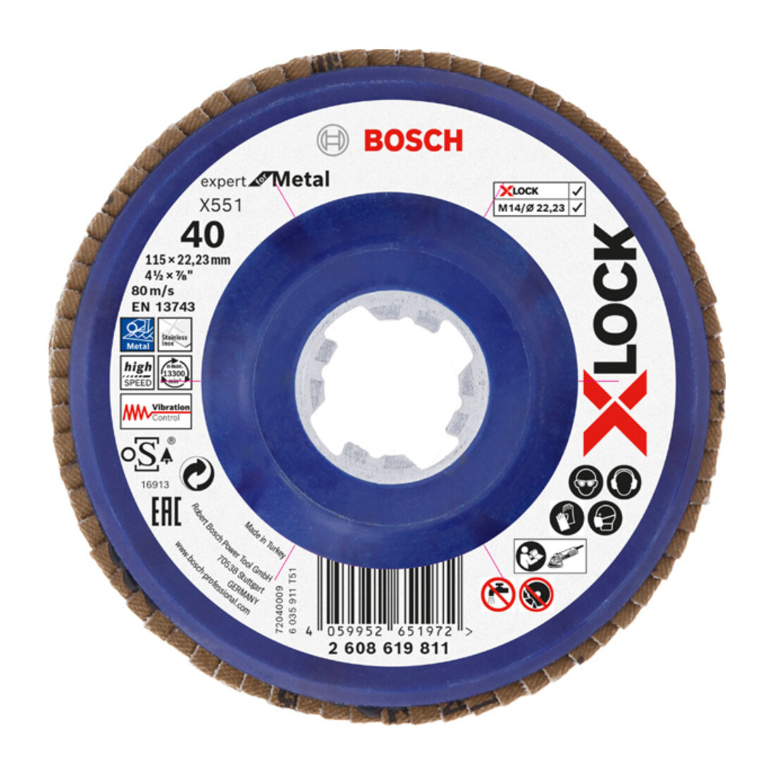Bosch X-LOCK-Fächerschleifscheibe X551, Expert for Metal, K: 40, 115 mm