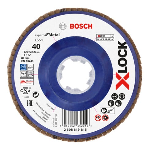 Bosch X-LOCK-Fächerschleifscheibe X551, Expert for Metal, K: 40, 125 mm