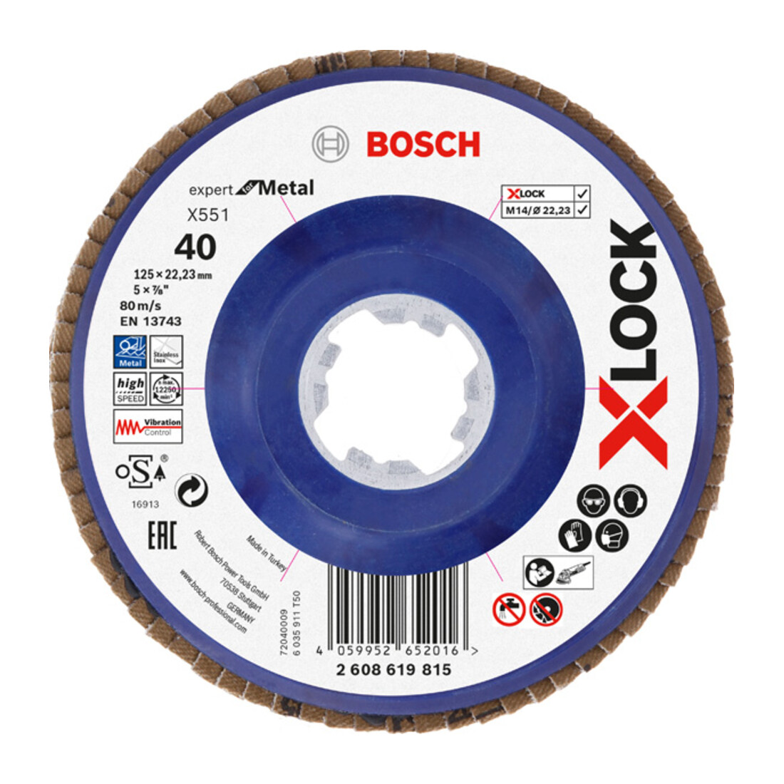 Bosch X-LOCK-Fächerschleifscheibe X551, Expert for Metal, K: 40, 125 mm