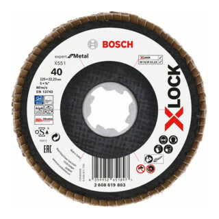 Bosch X-LOCK-Fächerschleifscheibe X551, Expert for Metal, K: 40, Scheibend.: 125 mm