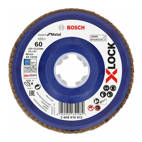 Bosch X-LOCK-Fächerschleifscheibe X551, Expert for Metal, K: 60, 115 mm