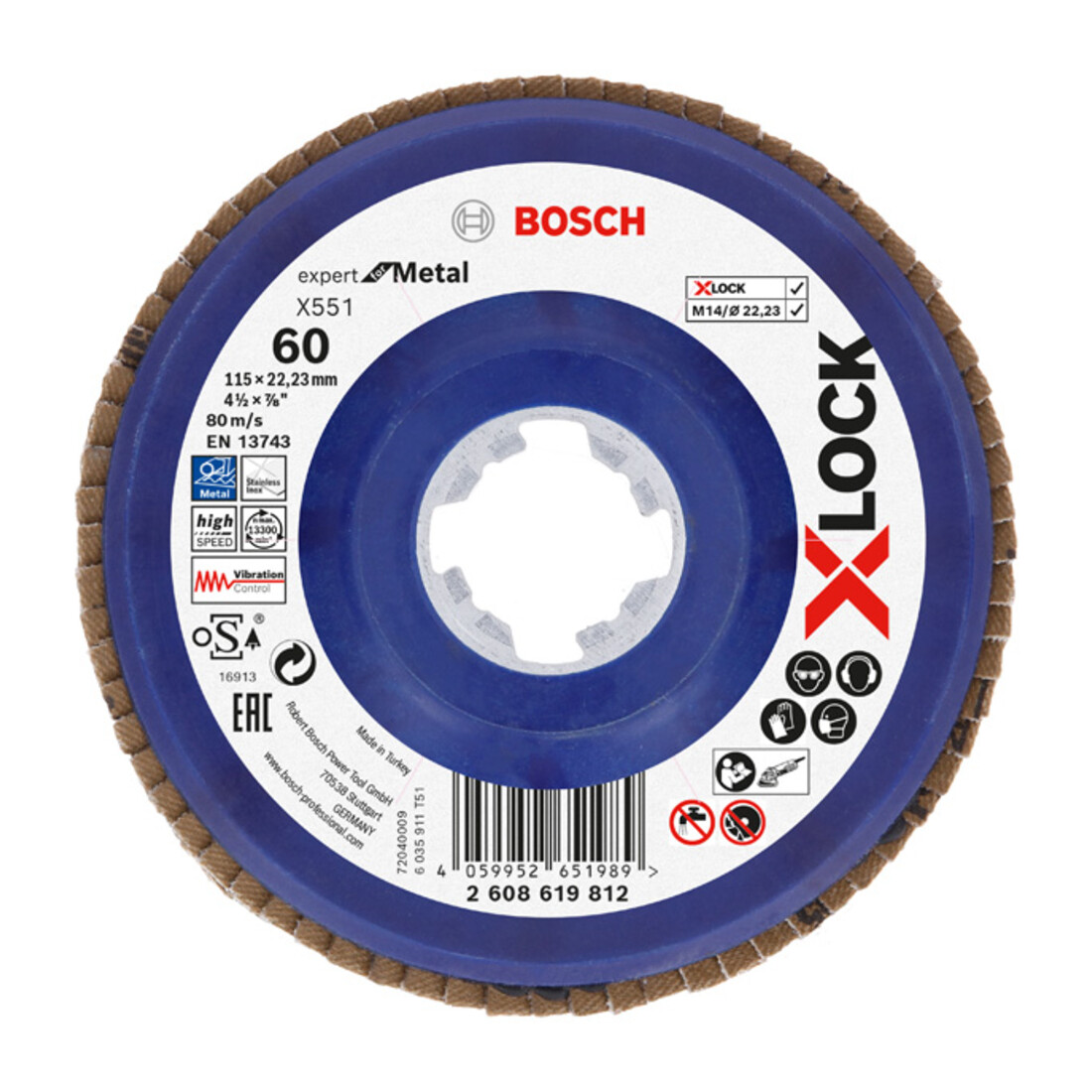 Bosch X-LOCK-Fächerschleifscheibe X551, Expert for Metal, K: 60, 115 mm