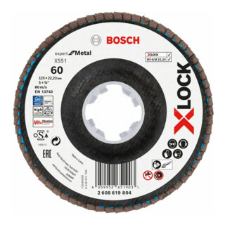 Bosch X-LOCK-Fächerschleifscheibe X551, Expert for Metal, K: 60, Scheibend.: 125 mm