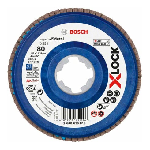 Bosch X-LOCK-Fächerschleifscheibe X551, Expert for Metal, K: 80, 115 mm