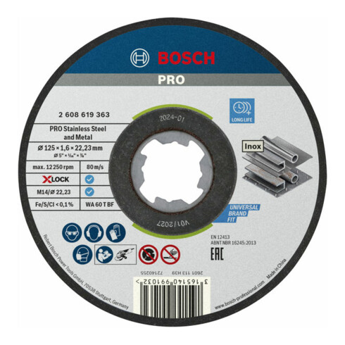Bosch X-LOCK Standadrd for Inox-Set, T41, 10-teilig, 125 x 1,6 x 22,23 mm