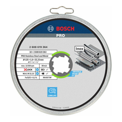 Bosch X-LOCK Standadrd for Inox-Set, T41, 10-teilig, 125 x 1,6 x 22,23 mm