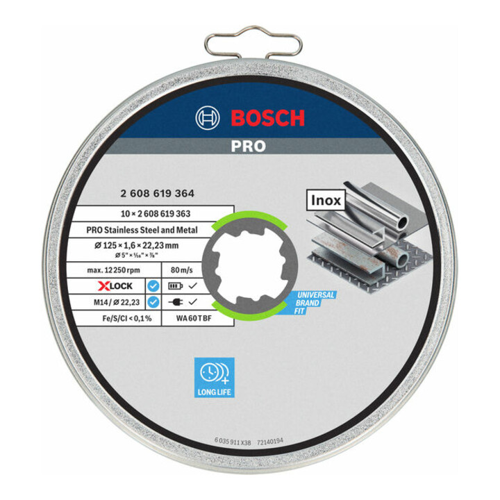 Bosch X-LOCK Standadrd for Inox-Set, T41, 10-teilig, 125 x 1,6 x 22,23 mm