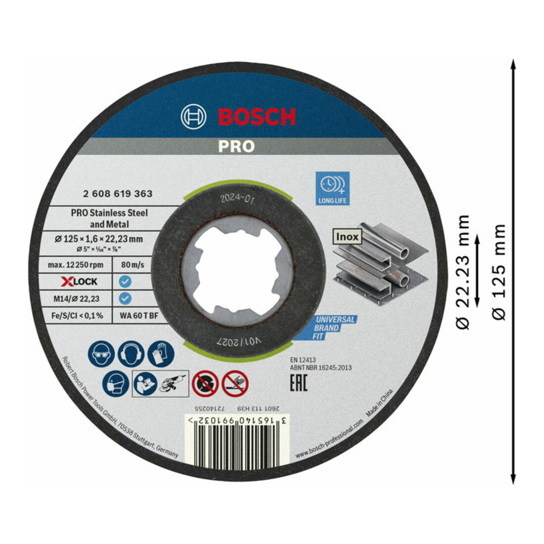 Bosch X-LOCK Standadrd pour Inox-Set, T41, 10 pièces, 125 x 1,6 x 22,23 mm