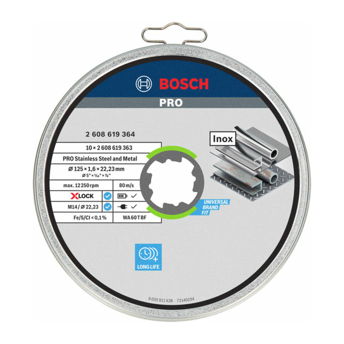 Bosch X-LOCK Standard for Inox set, T41, 10-delig, 125 x 1,6 x 22,23 mm