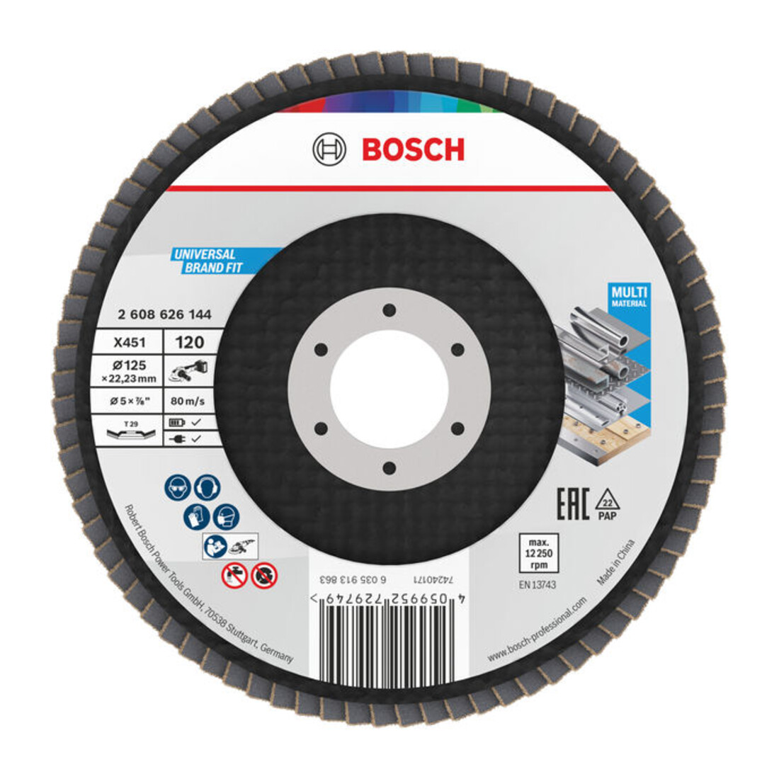 Bosch X451 Disco abrasivo a ventaglio 125mm, T29, K120