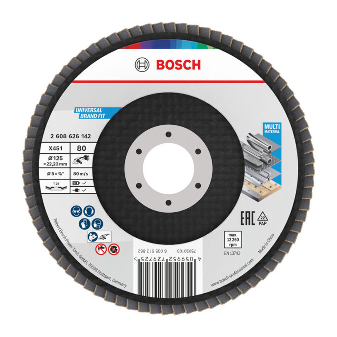 Bosch X451 Disco abrasivo a ventaglio 125mm, T29, K80