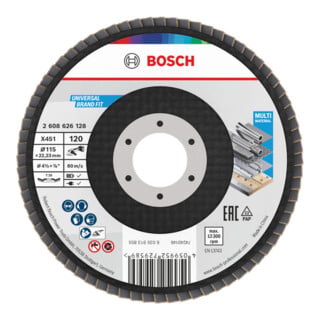 Bosch X451 Fächerschleifscheibe, 115 x 22,23 mm, K120, Z29, 15 Stück