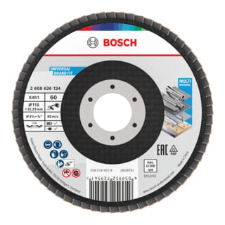 Bosch X451 Fächerschleifscheibe, 115 x 22,23 mm, K60, Z29, 15 Stück