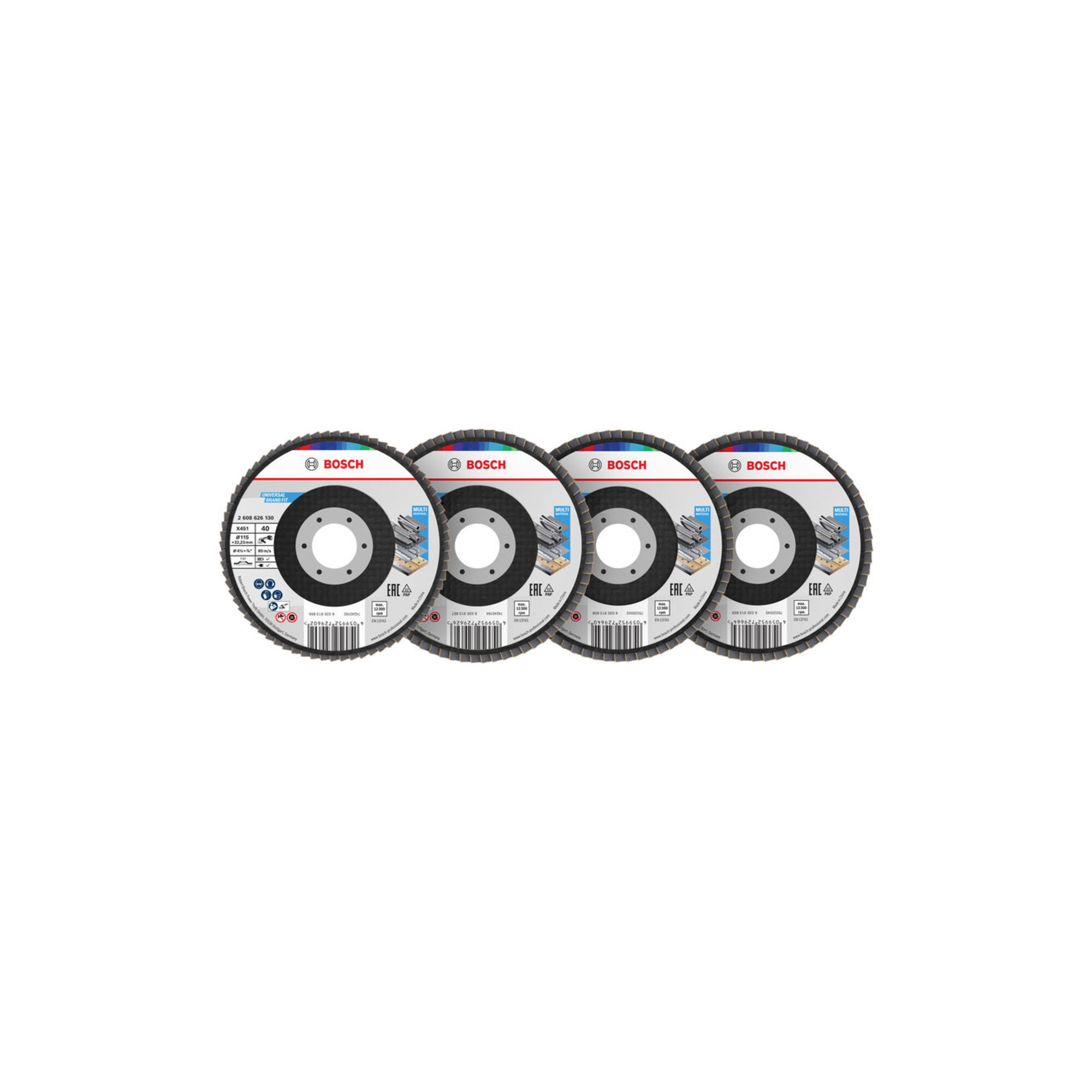 Bosch X451 Fächerschleifscheiben Set, 115 x 22,23 mm, K40/K60/K80/K120, Z27, 15-tlg