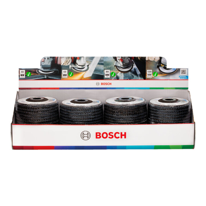 Bosch X451 Fächerschleifscheiben Set, 125 x 22,23 mm, K40/K60/K80/K120, Z27, 60-tlg