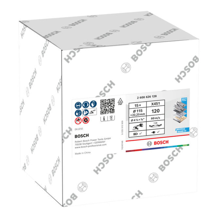 Bosch X451 Lamellenschijf, 115 x 22,23 mm, K120, Z29, 15 stuks