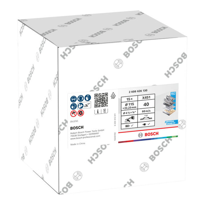 Bosch X451 Waaier-schuurblad, 115 x 22,23 mm, K40, Z27, 15 stuks
