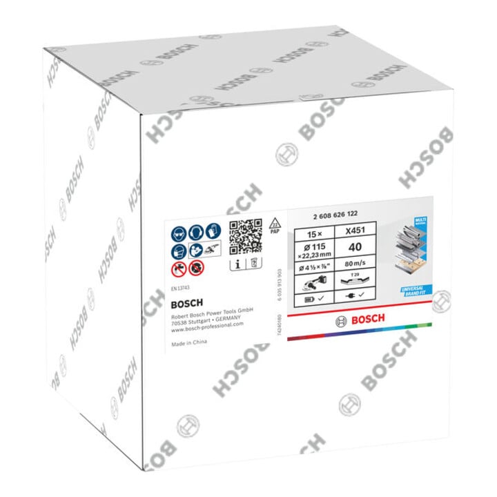 Bosch X451 Waaier-schuurblad, 115 x 22,23 mm, K40, Z29, 15 stuks