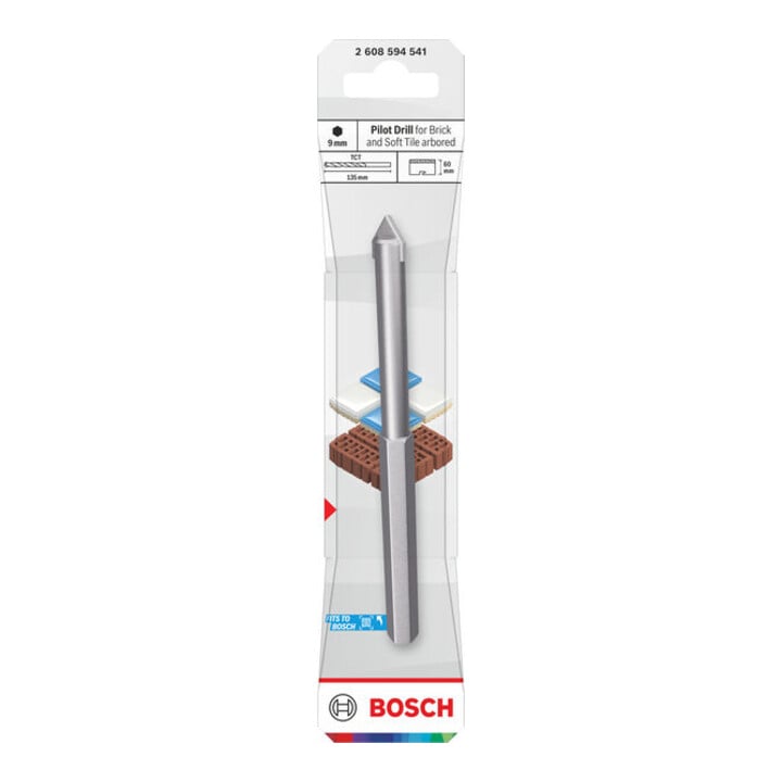 Bosch Zentrierbohrer für Ziegel und weiche Fliesen mit Adapter, 9,5 x 60 mm