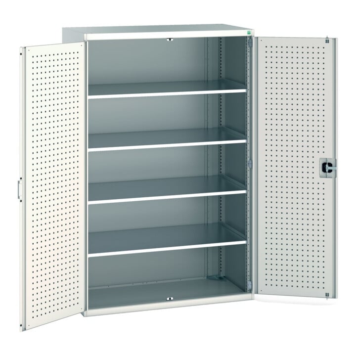 Bott Armoire à portes battantes cubio 1300 x 650 x 2000 mm RAL 7035 avec 4 étagères