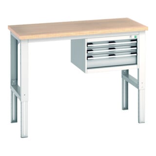 Bott Établi cubio 3 tiroirs multiplan réglable en hauteur 1500 x 750 x 740-1140 mm RAL 7035