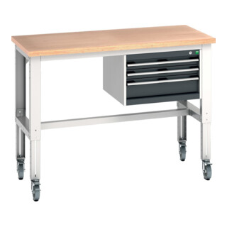 Bott Établi cubio 3 tiroirs multiplex réglable en hauteur 1500 x 750 mm RAL 7035/7016