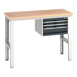 Bott Établi cubio 3 tiroirs multiplex réglable en hauteur 1500 x 750 x 740-1140 mm RAL 7035/7016