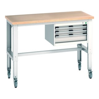 Bott Établi cubio 3 tiroirs multiplex réglable en hauteur 1500×750×840-1140 mm RAL 7035